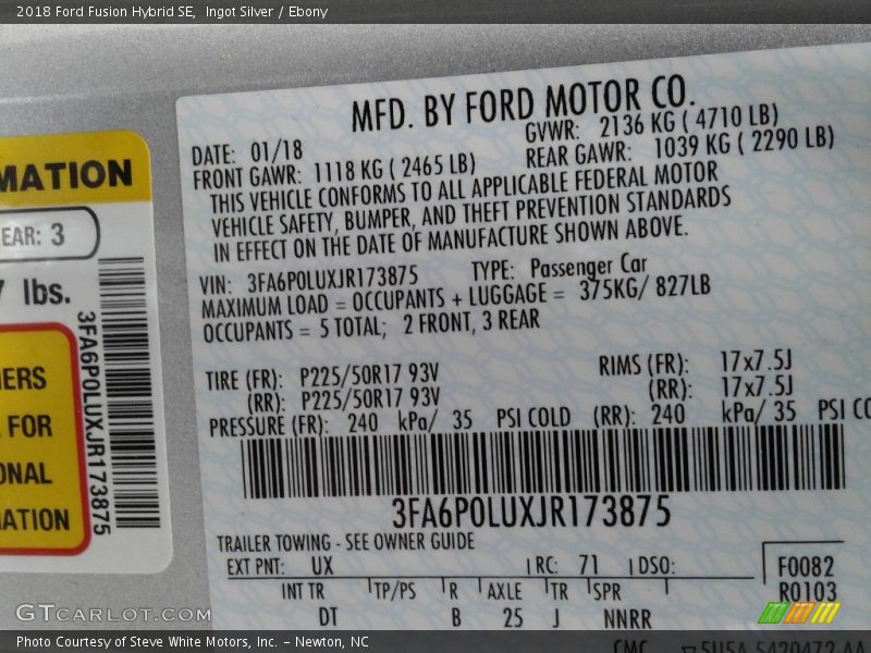 Ingot Silver / Ebony 2018 Ford Fusion Hybrid SE