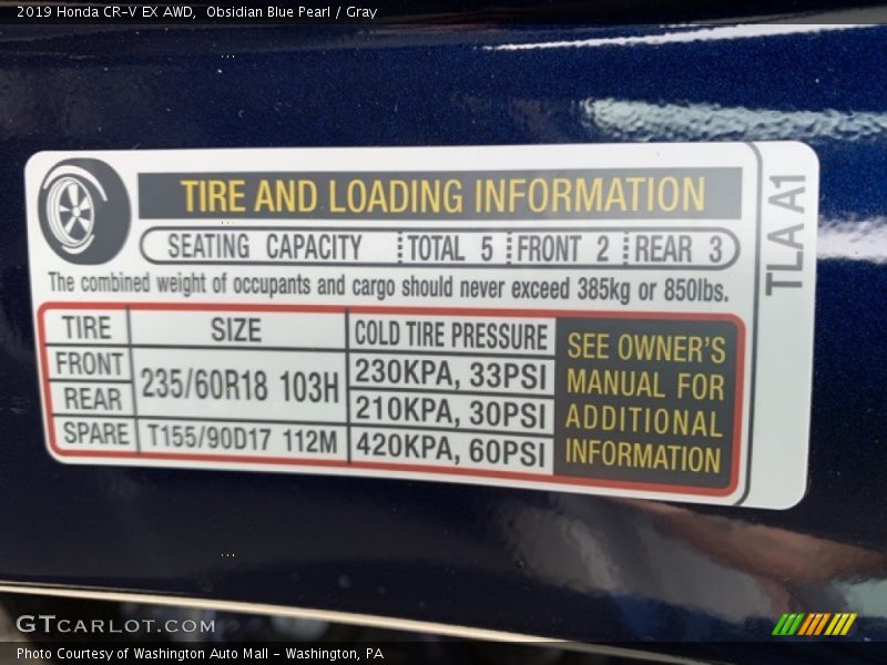 Obsidian Blue Pearl / Gray 2019 Honda CR-V EX AWD