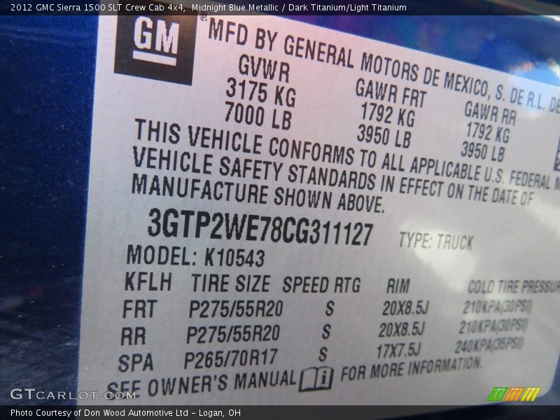 Midnight Blue Metallic / Dark Titanium/Light Titanium 2012 GMC Sierra 1500 SLT Crew Cab 4x4
