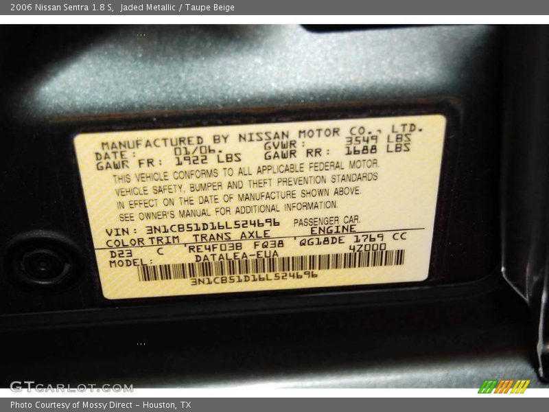 Jaded Metallic / Taupe Beige 2006 Nissan Sentra 1.8 S