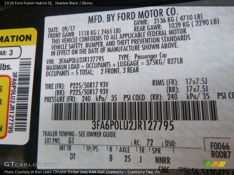 Shadow Black / Ebony 2018 Ford Fusion Hybrid SE