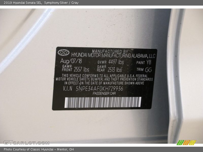 Symphony Silver / Gray 2019 Hyundai Sonata SEL