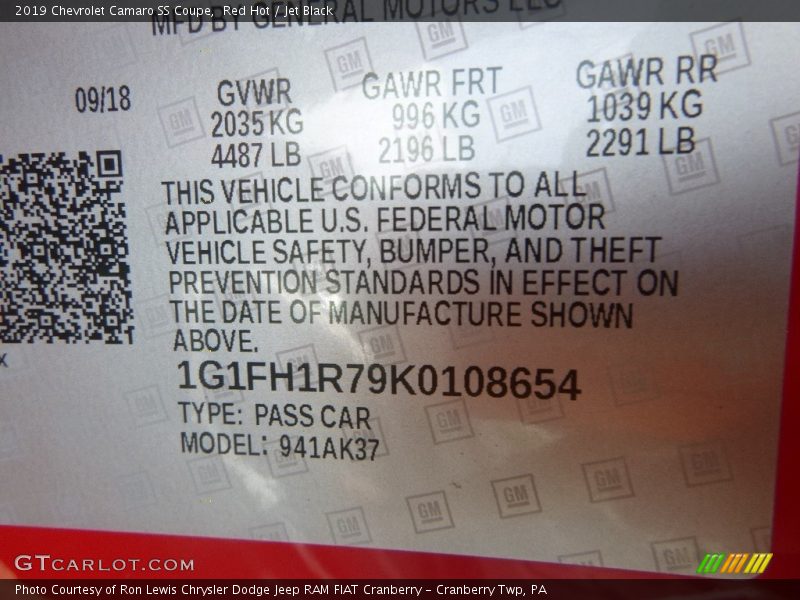 Red Hot / Jet Black 2019 Chevrolet Camaro SS Coupe