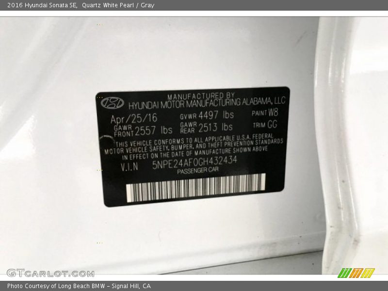 Quartz White Pearl / Gray 2016 Hyundai Sonata SE