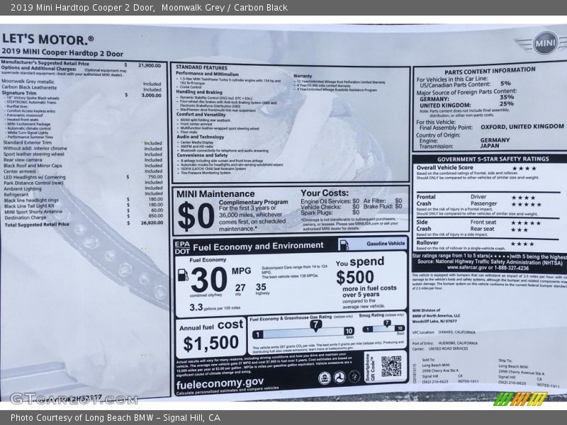 Moonwalk Grey / Carbon Black 2019 Mini Hardtop Cooper 2 Door