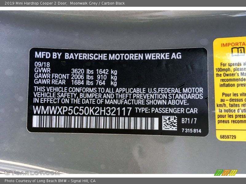 Moonwalk Grey / Carbon Black 2019 Mini Hardtop Cooper 2 Door