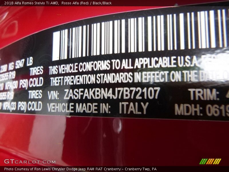 Rosso Alfa (Red) / Black/Black 2018 Alfa Romeo Stelvio Ti AWD