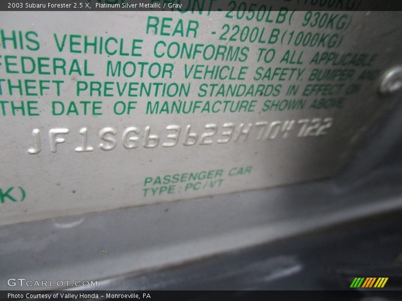 Platinum Silver Metallic / Gray 2003 Subaru Forester 2.5 X