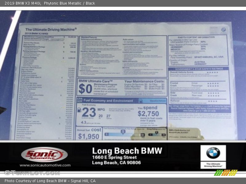 Phytonic Blue Metallic / Black 2019 BMW X3 M40i