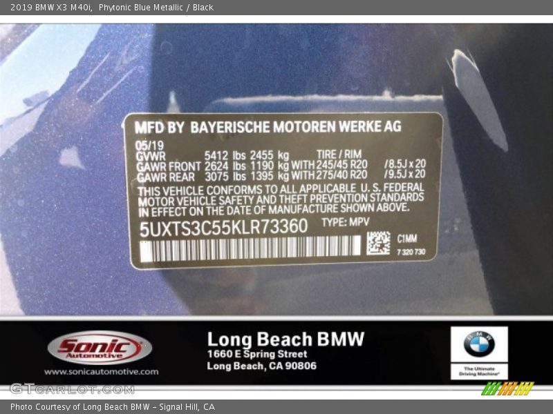 Phytonic Blue Metallic / Black 2019 BMW X3 M40i