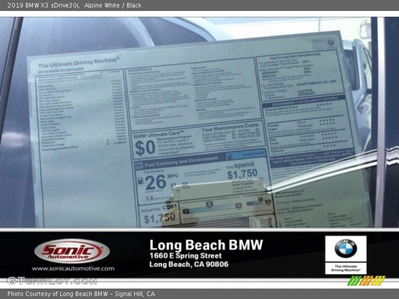 Alpine White / Black 2019 BMW X3 sDrive30i