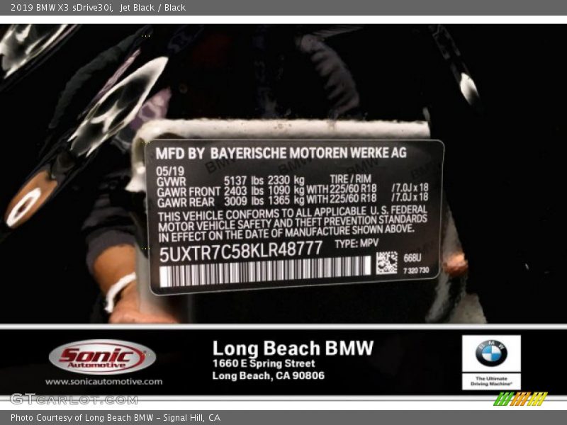 Jet Black / Black 2019 BMW X3 sDrive30i