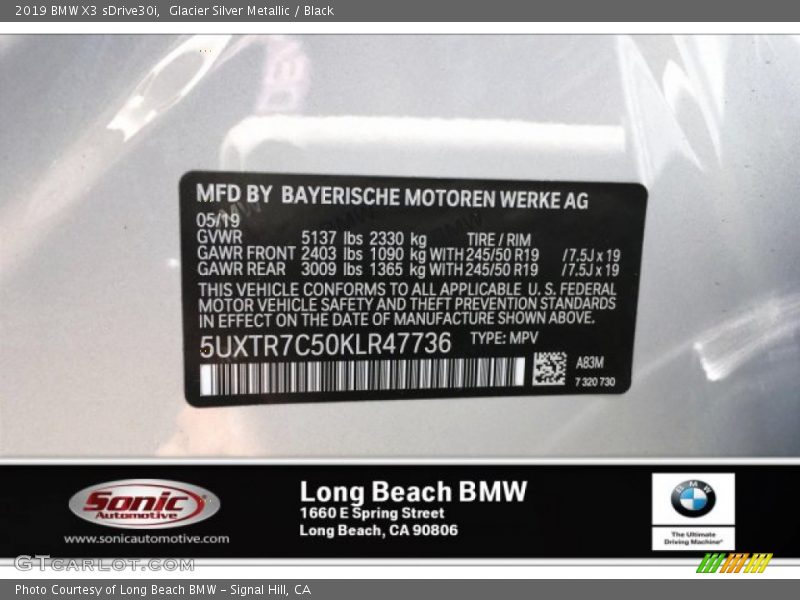 Glacier Silver Metallic / Black 2019 BMW X3 sDrive30i