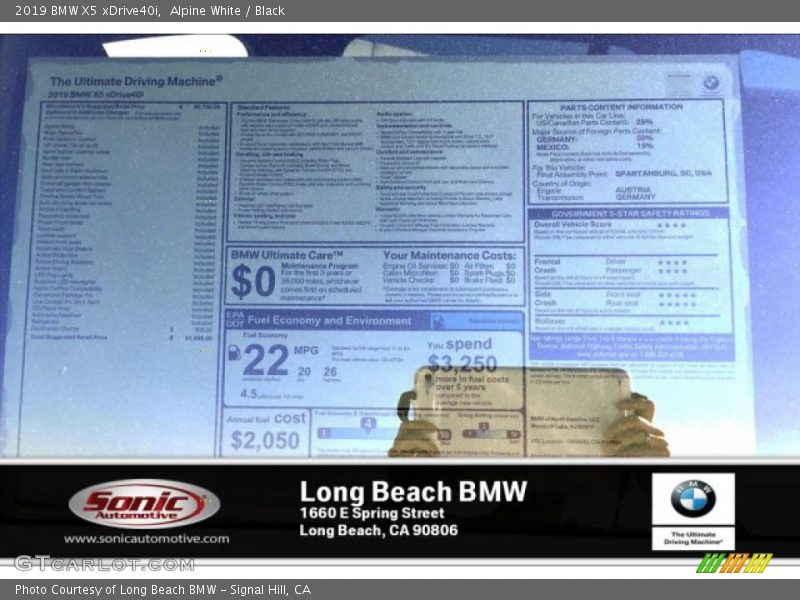 Alpine White / Black 2019 BMW X5 xDrive40i