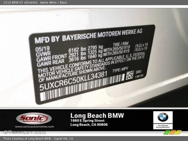 Alpine White / Black 2019 BMW X5 xDrive40i
