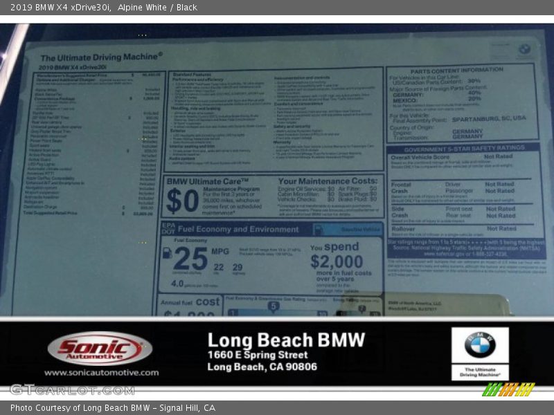 Alpine White / Black 2019 BMW X4 xDrive30i