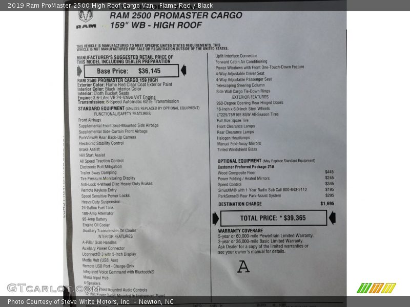 Flame Red / Black 2019 Ram ProMaster 2500 High Roof Cargo Van