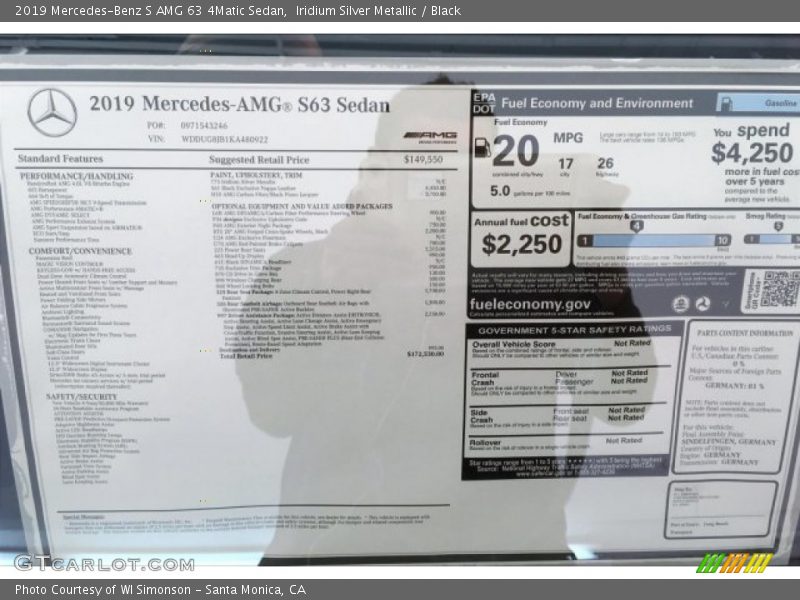  2019 S AMG 63 4Matic Sedan Window Sticker