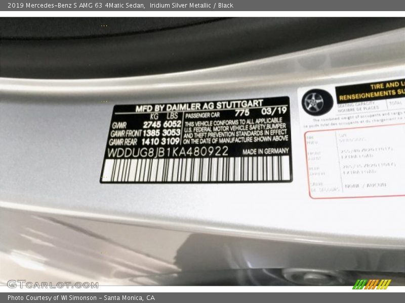 2019 S AMG 63 4Matic Sedan Iridium Silver Metallic Color Code 775