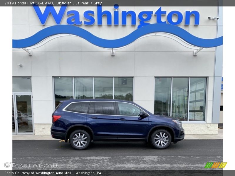 Obsidian Blue Pearl / Gray 2019 Honda Pilot EX-L AWD