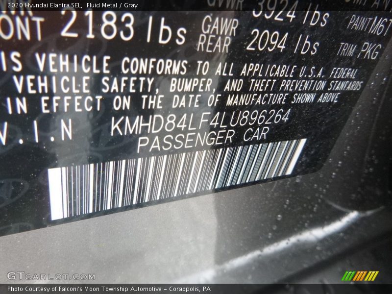 Fluid Metal / Gray 2020 Hyundai Elantra SEL