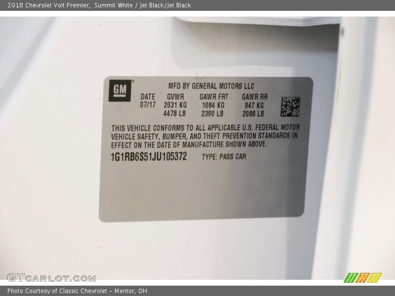 Summit White / Jet Black/Jet Black 2018 Chevrolet Volt Premier