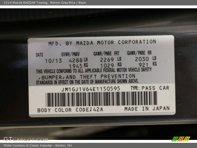 Meteor Gray Mica / Black 2014 Mazda MAZDA6 Touring