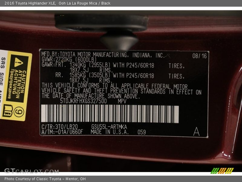 Ooh La La Rouge Mica / Black 2016 Toyota Highlander XLE