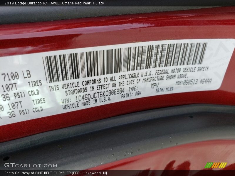 Octane Red Pearl / Black 2019 Dodge Durango R/T AWD