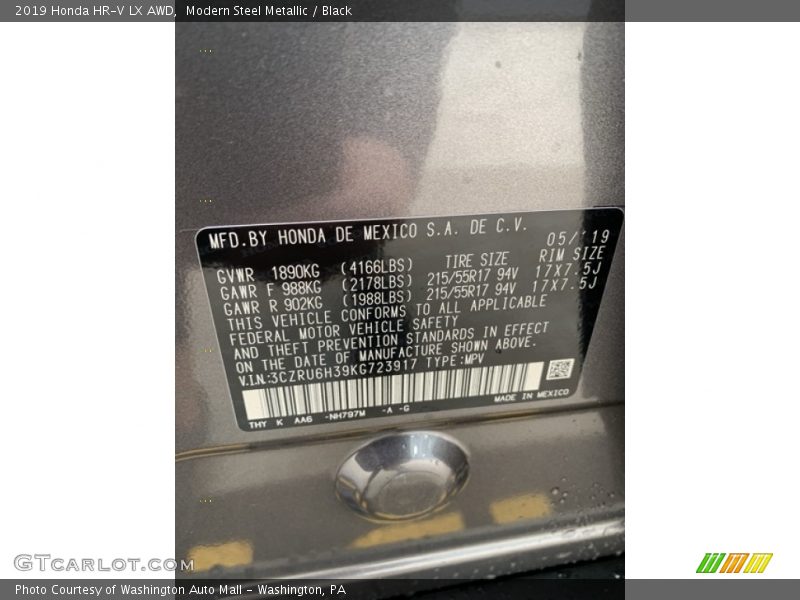 Modern Steel Metallic / Black 2019 Honda HR-V LX AWD