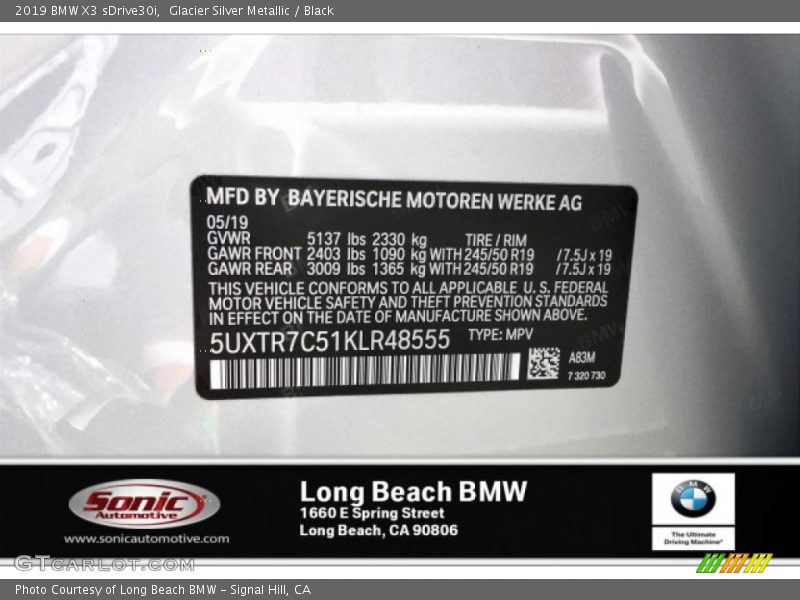 Glacier Silver Metallic / Black 2019 BMW X3 sDrive30i