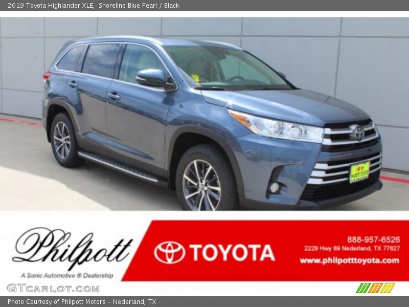 Shoreline Blue Pearl / Black 2019 Toyota Highlander XLE