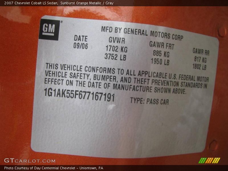 Sunburst Orange Metallic / Gray 2007 Chevrolet Cobalt LS Sedan