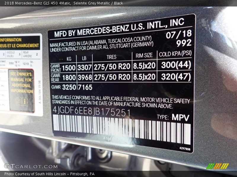 Selenite Grey Metallic / Black 2018 Mercedes-Benz GLS 450 4Matic