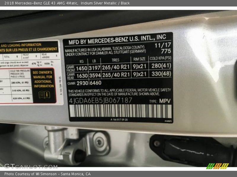 2018 GLE 43 AMG 4Matic Iridium Silver Metallic Color Code 775
