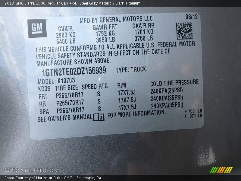 Steel Gray Metallic / Dark Titanium 2013 GMC Sierra 1500 Regular Cab 4x4