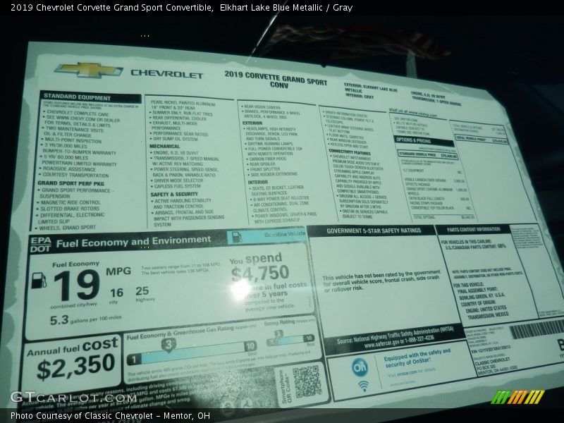  2019 Corvette Grand Sport Convertible Window Sticker