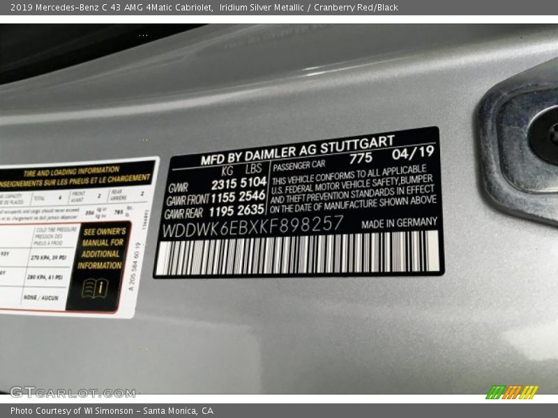 2019 C 43 AMG 4Matic Cabriolet Iridium Silver Metallic Color Code 775