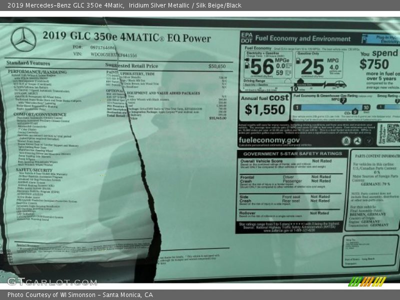 Iridium Silver Metallic / Silk Beige/Black 2019 Mercedes-Benz GLC 350e 4Matic