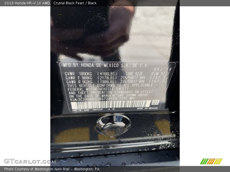 Crystal Black Pearl / Black 2019 Honda HR-V LX AWD