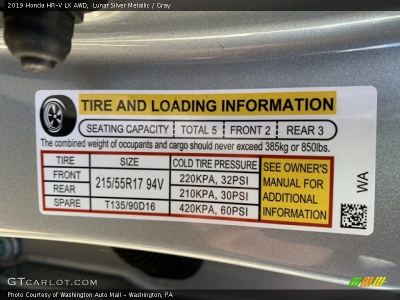 Lunar Silver Metallic / Gray 2019 Honda HR-V LX AWD