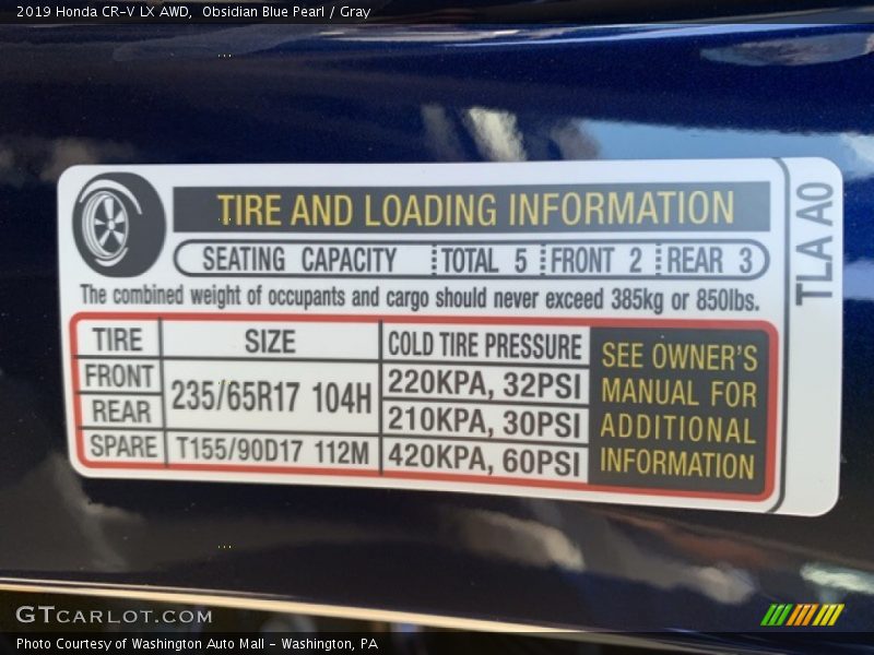 Obsidian Blue Pearl / Gray 2019 Honda CR-V LX AWD