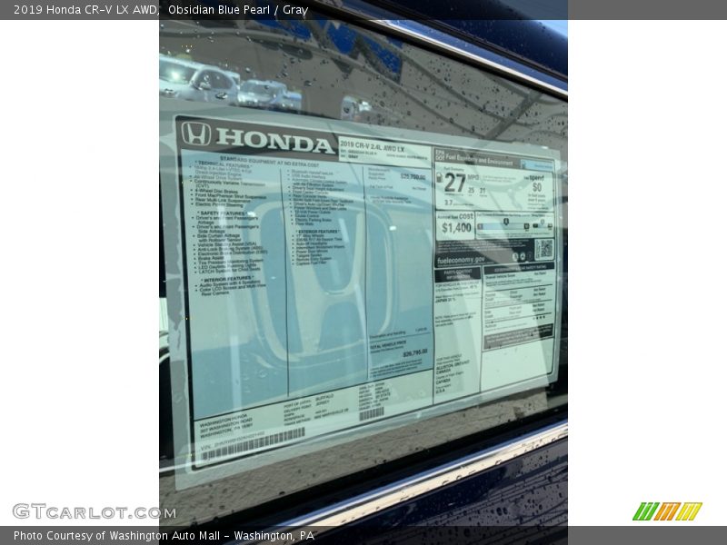 Obsidian Blue Pearl / Gray 2019 Honda CR-V LX AWD