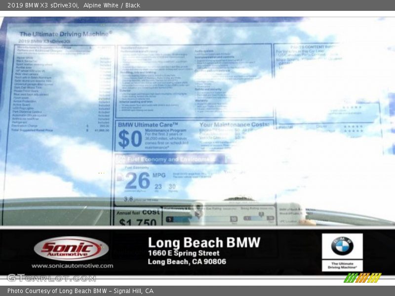 Alpine White / Black 2019 BMW X3 sDrive30i