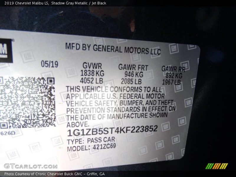 Shadow Gray Metallic / Jet Black 2019 Chevrolet Malibu LS