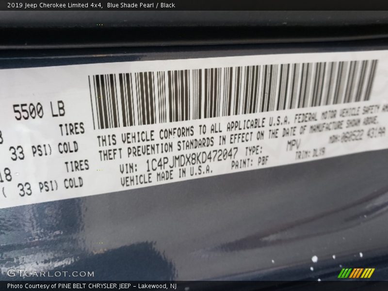 Blue Shade Pearl / Black 2019 Jeep Cherokee Limited 4x4