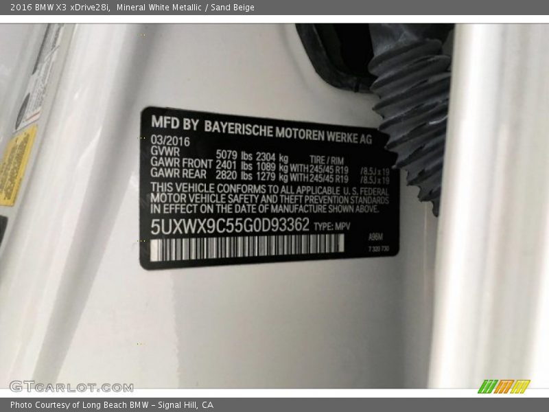 Mineral White Metallic / Sand Beige 2016 BMW X3 xDrive28i