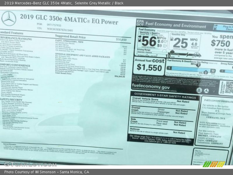 Selenite Grey Metallic / Black 2019 Mercedes-Benz GLC 350e 4Matic