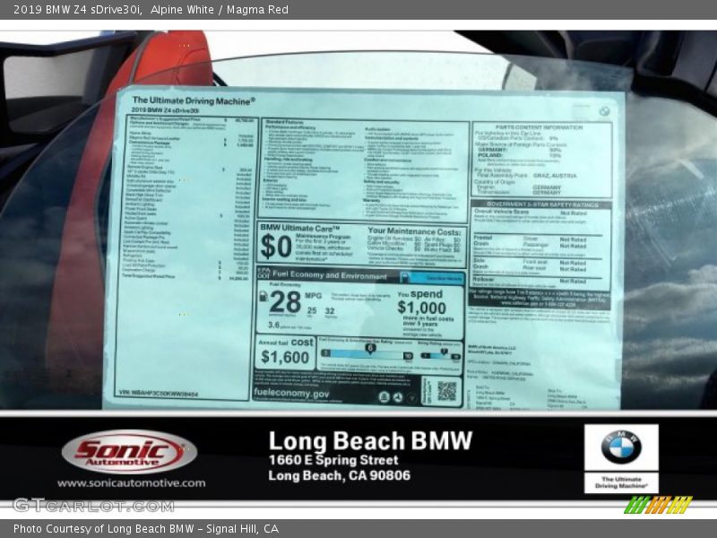 Alpine White / Magma Red 2019 BMW Z4 sDrive30i