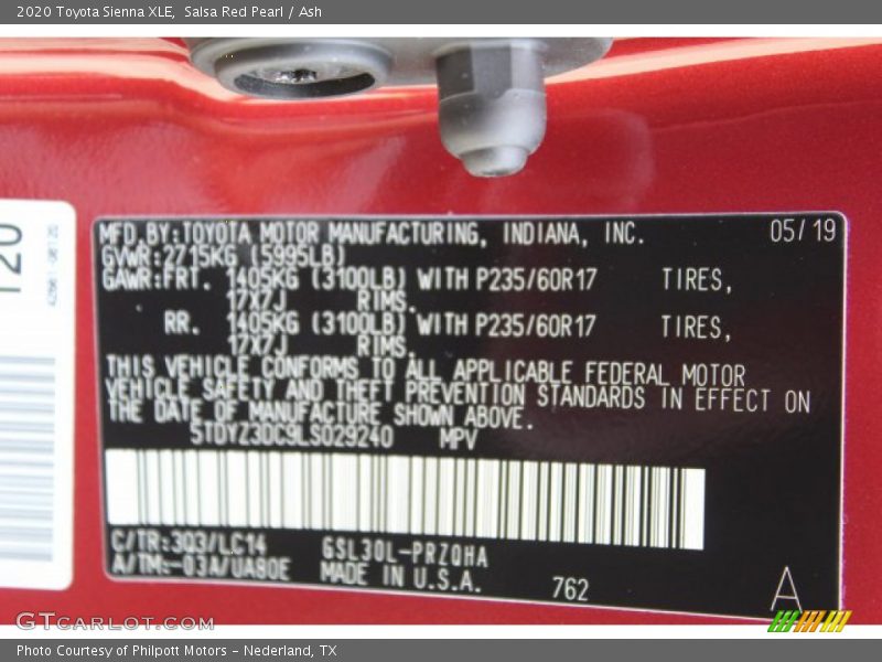 Salsa Red Pearl / Ash 2020 Toyota Sienna XLE